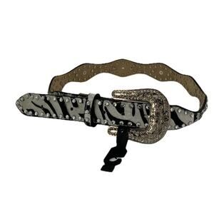 Nocoma Zebra Animal Print Genuine Leather Studded Western Women's Belt Size 30in